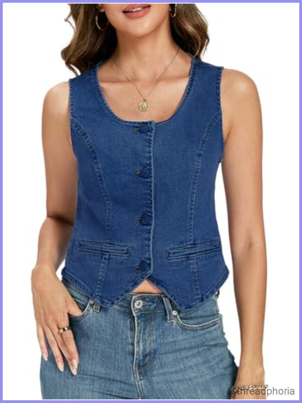 Women's Cropped Denim Vest - Square Neck Sleeveless Jean Waistcoat Y2K